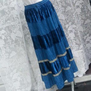 Blue velvet embroidered boho festival maxi skirt/strapless dress OSFM